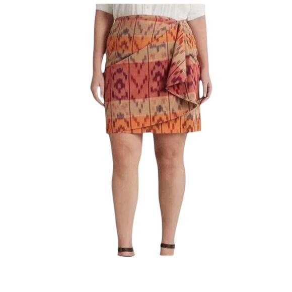 Lauren Ralph Lauren True Wrap Skirt Above Knee Geo Motif Ruffle Ikat Fall NEW 20 - Picture 5 of 11